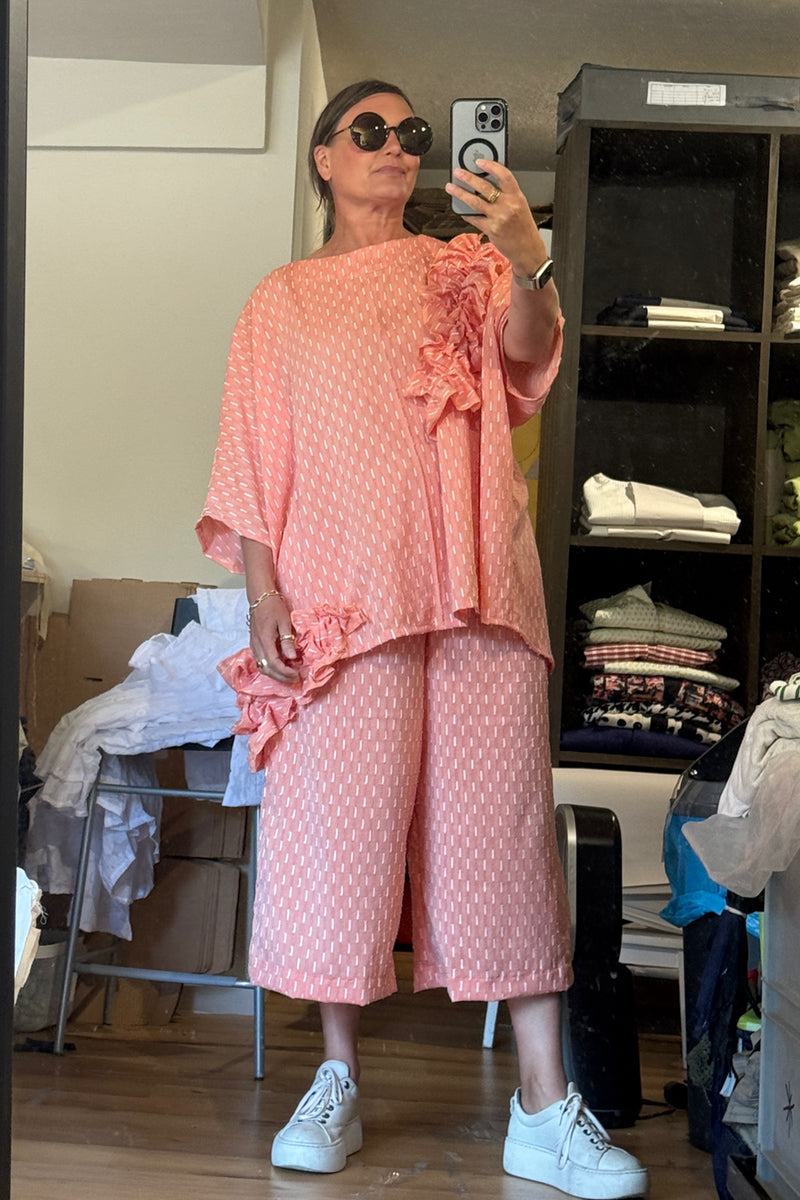 Sweeper - Apricot Embroidered Cropped Trousers