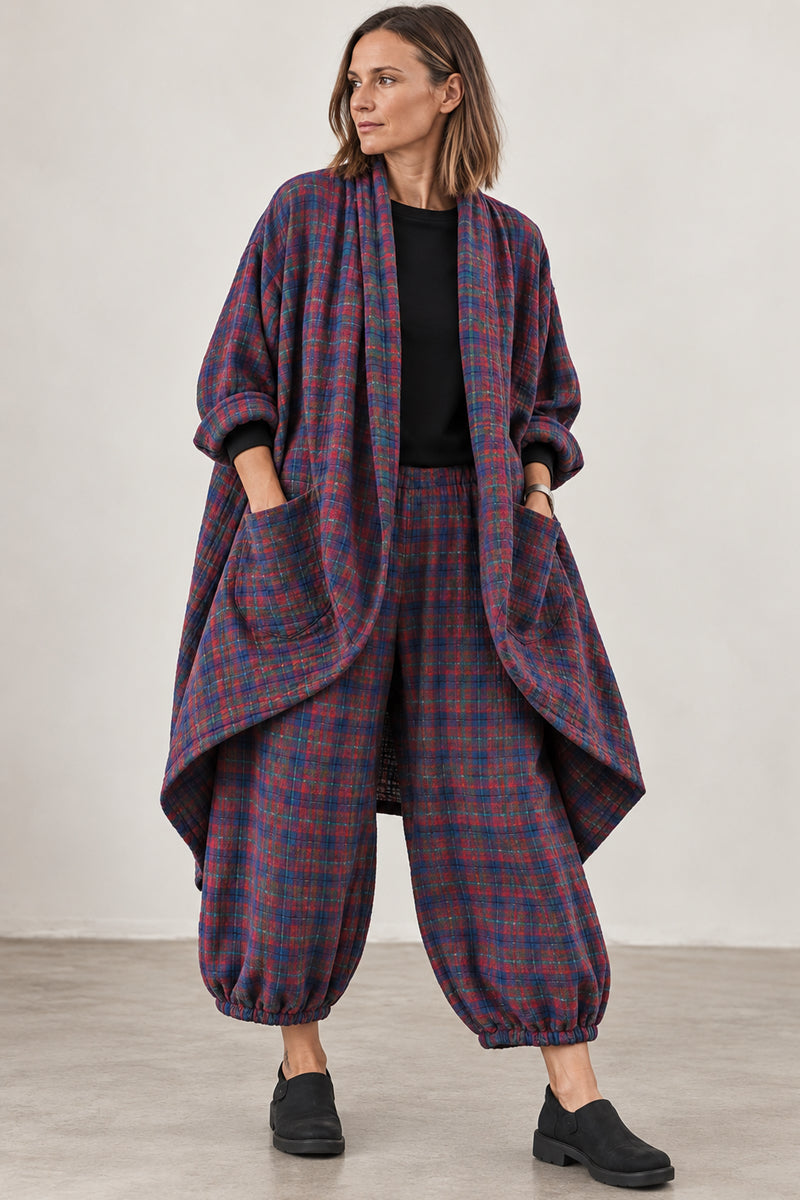 Puff Jacket - Checked Wine + Navy