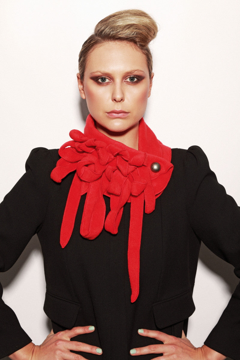 bright red winter scarf