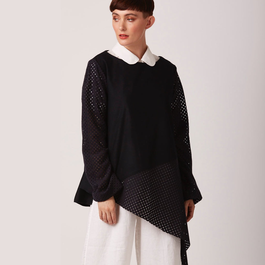 unusual holey dress aon pretty lady dark hair