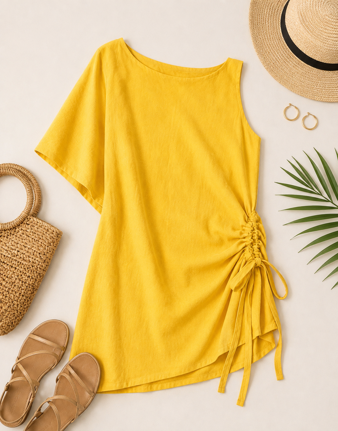 Sootè Top - Cotton Asymmetric Draw String Side