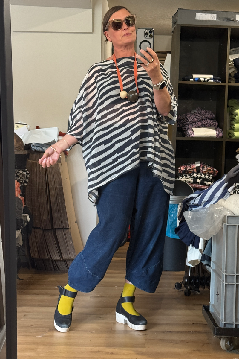 DYL - Blue Silk top broken stripe