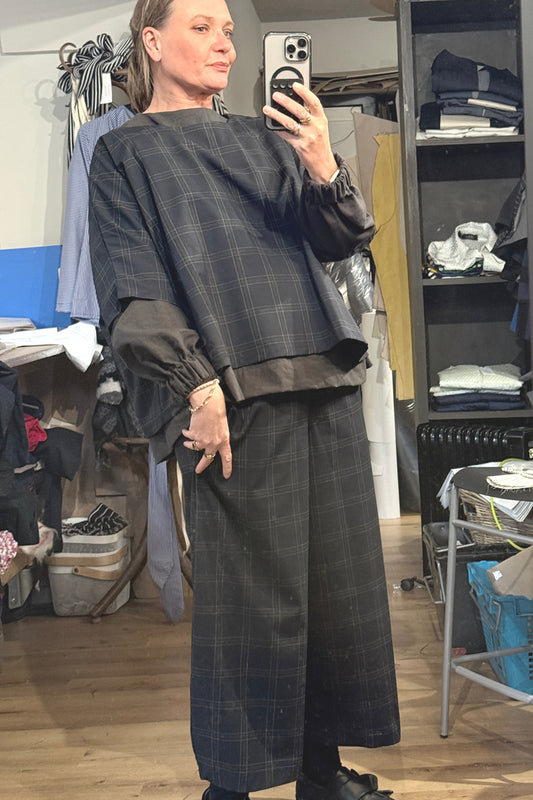 Balloon - Navy  Grey Check Trousers