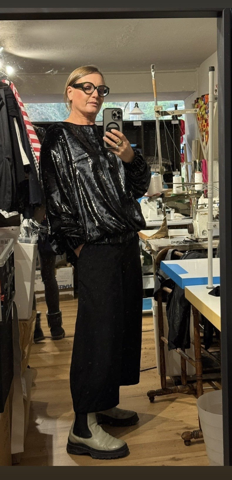 Sooper Puff Top - Black Shiney Stripe