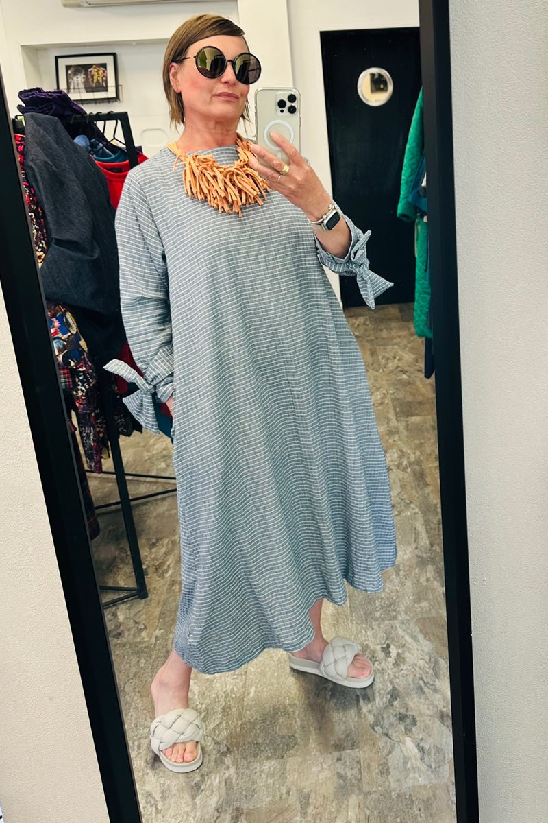 Totes - Fine Linen Blue striped Dress