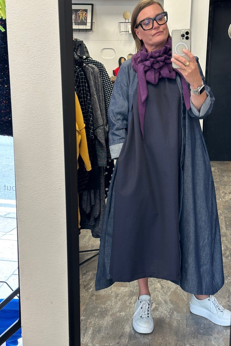 Zana - Aubergine - Navy & Black Wool + Cotton Mix Dress