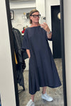 Zana - Aubergine - Navy & Black Wool + Cotton Mix Dress