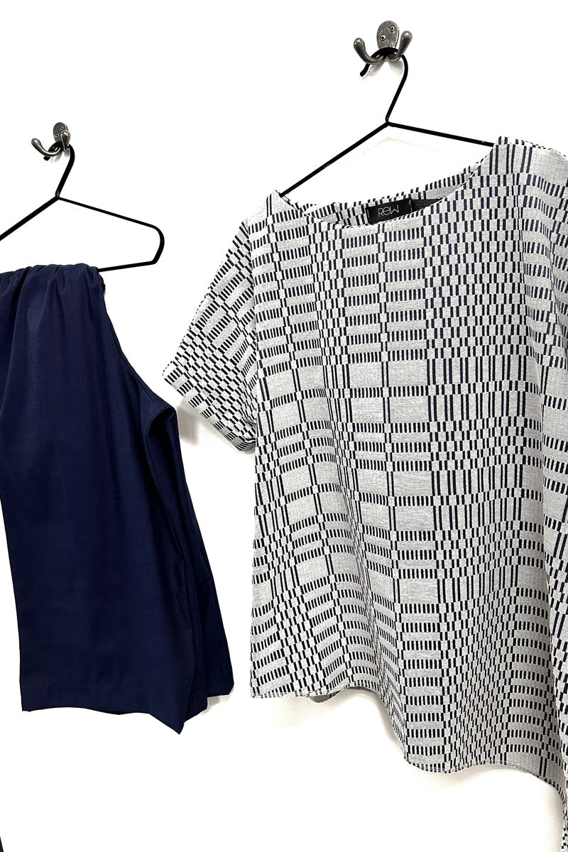 Polly Aztec  Navy and Biscuit weave