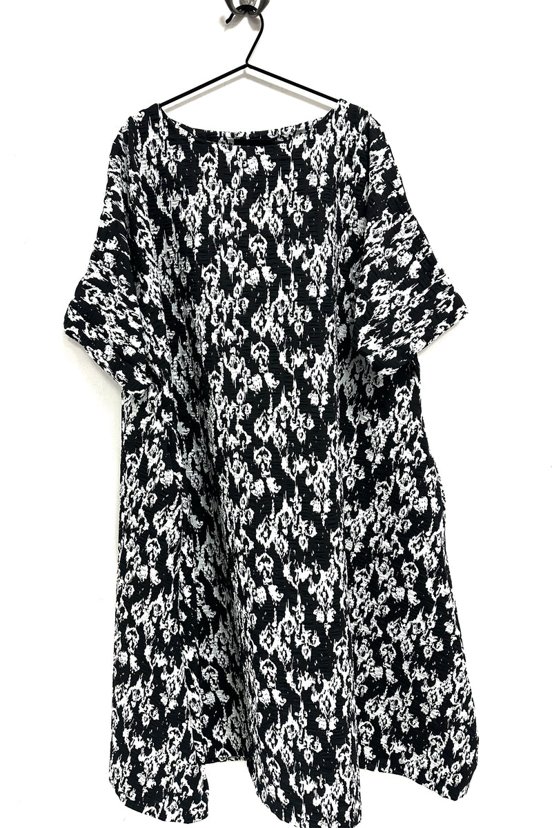 Zana Dress - Black  + White Aztec Pattern Longer Length