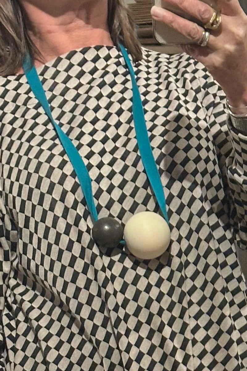 Alty. - Giant Ball Necklace - Teal Strap Natural +Brown Ball