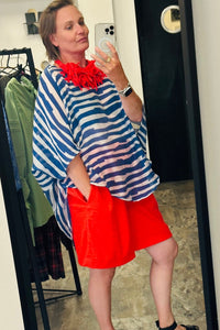 Flo - Tee Top - Silk Broken Box Pattern Blue