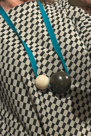 Alty. - Giant Ball Necklace - Teal Strap Natural +Brown Ball