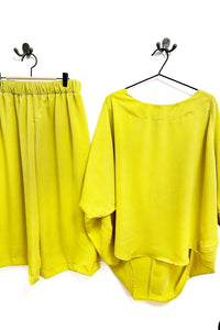 Sweeper - Chartreuse Loose Fit Silky Trousers