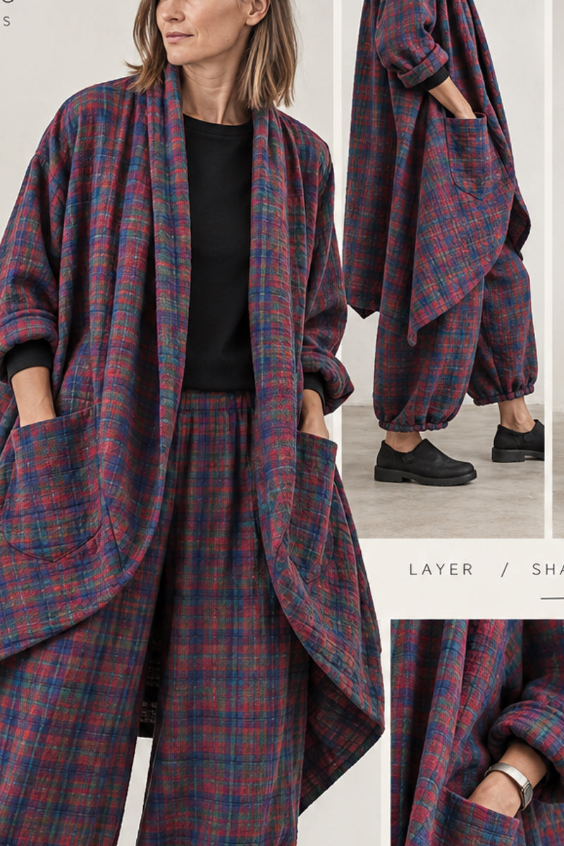 Puff Jacket - Checked Wine + Navy