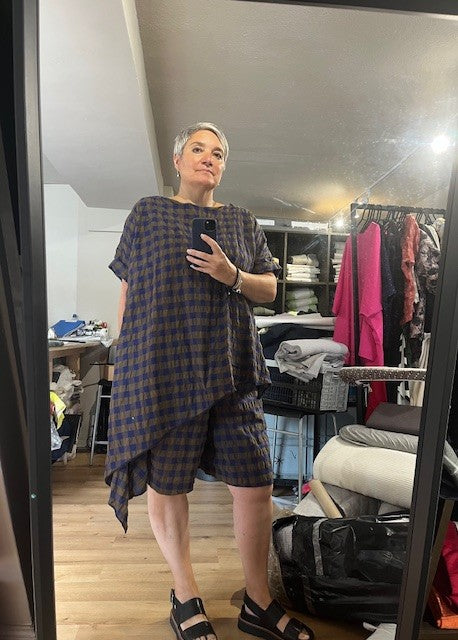 Shorts Longer Organic Cotton Blue/Brown Check – REW