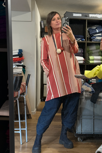 Drape Back Dress Terracotta Stripe