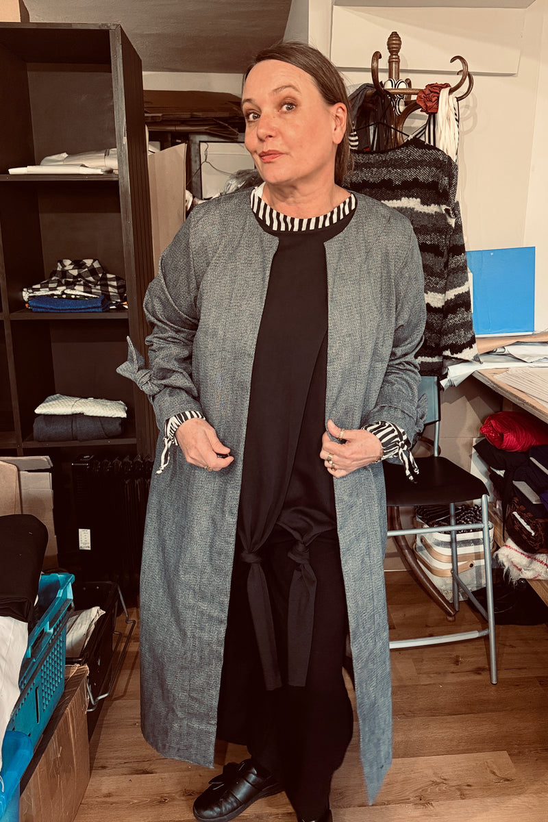Duster Coat - Navy Fleck