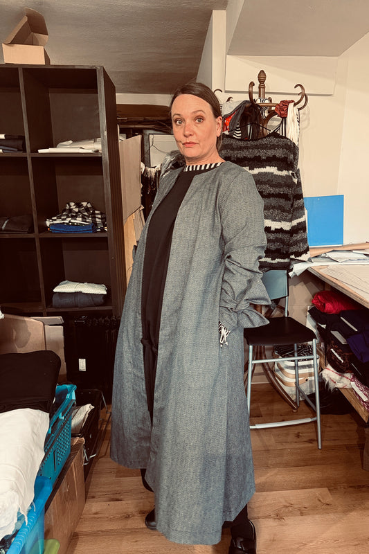 Duster Coat - Navy Fleck