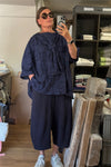 DYL- Floral Crinkle Overlay Navy