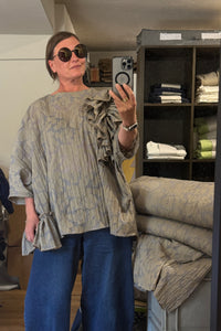 DYL - Stone/Olive Floral Crinkle look Top with Frill