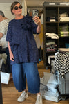 DYL - Navy Floral Crinkle look Top with Frill