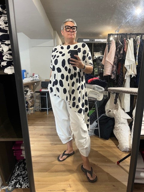 Polly Frisian Cream and Navy t-shirt