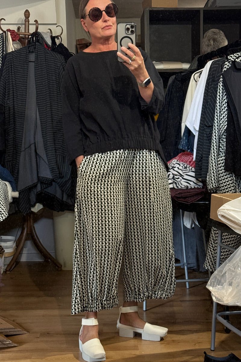 Twist Trousers - Monochrome Geo Patterned