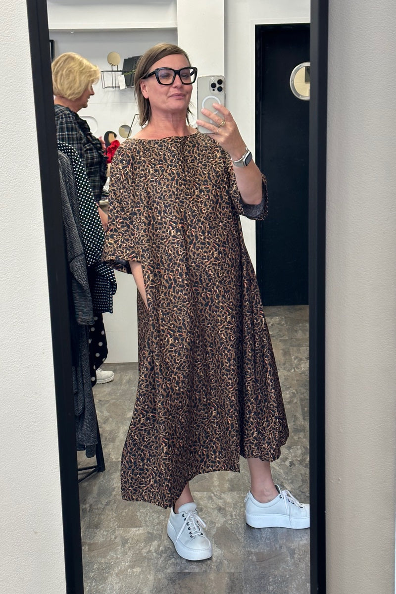 Zana -Cotton Brown Leopard Long Dress