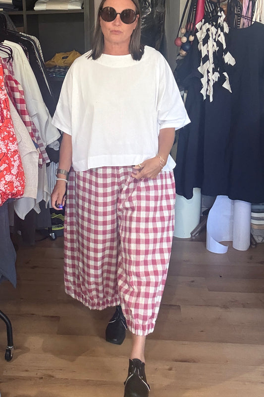 Twist Trousers - Mulberry Cotton Gingham