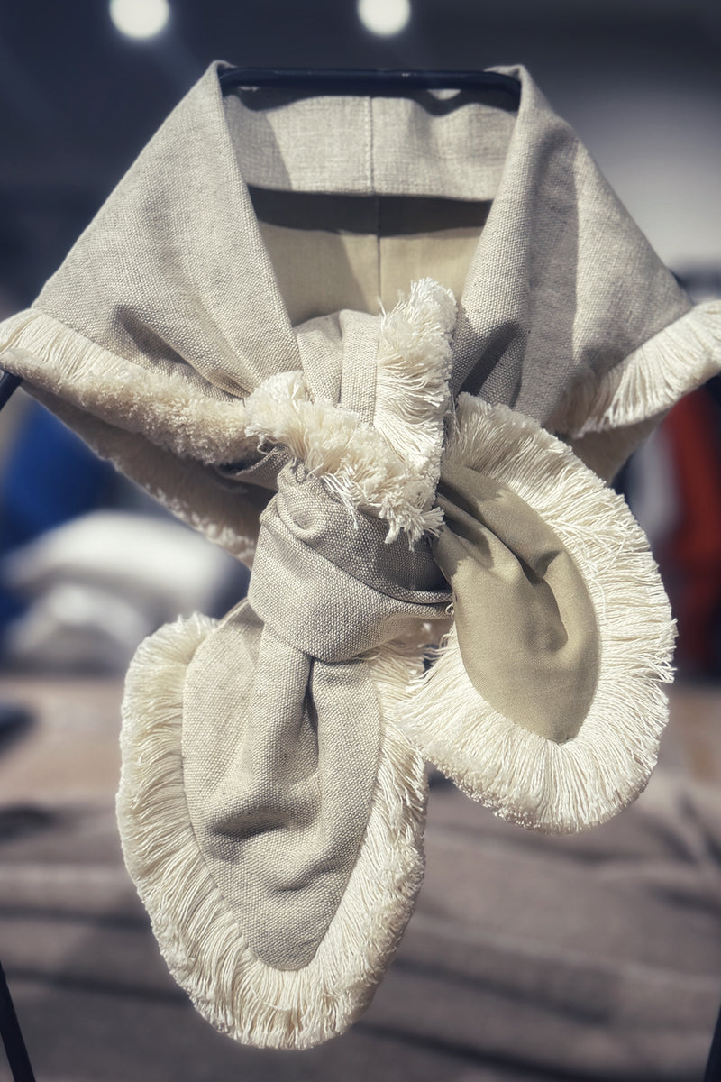Beige linen fringe scarf on trend 