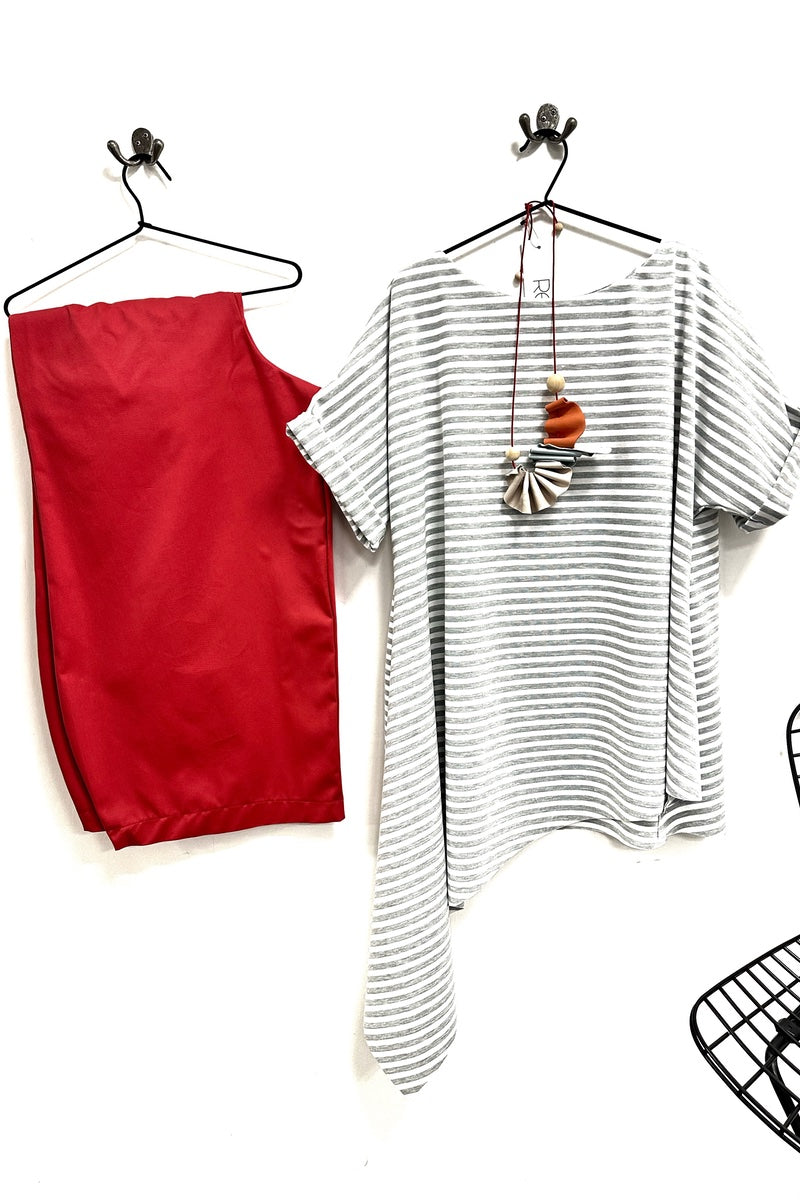 Polly - Grey white  Striped T shirt