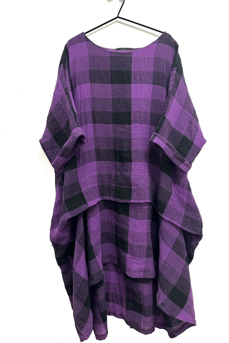 Zana - Longer Length Purple Check Dress