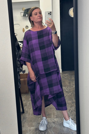 Zana - Longer Length Purple Check Dress