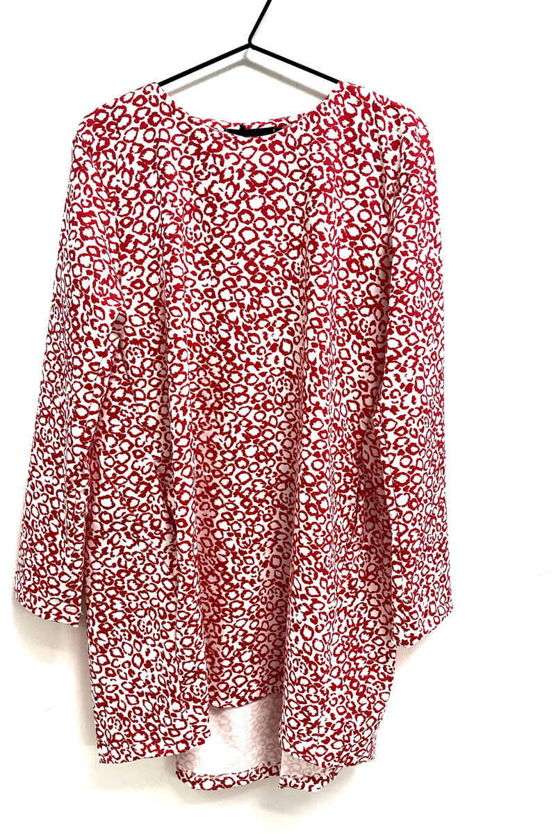 Drape Back Dress - Red/White Animal Print