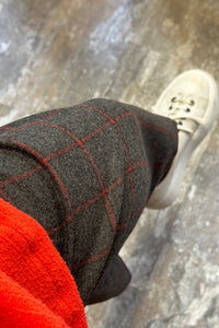 Sweeper - Grey - Red Checked Wool Cropped Trousers