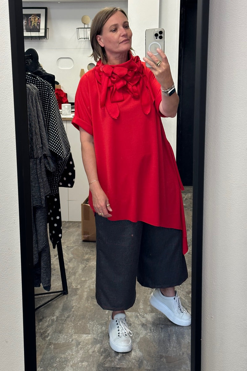 Sweeper - Grey - Red Checked Wool Cropped Trousers