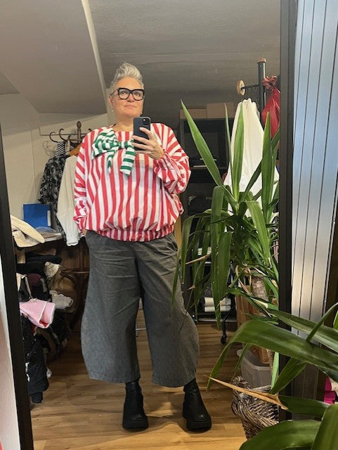 Sooper Puff Top - Red Stripe with Bow