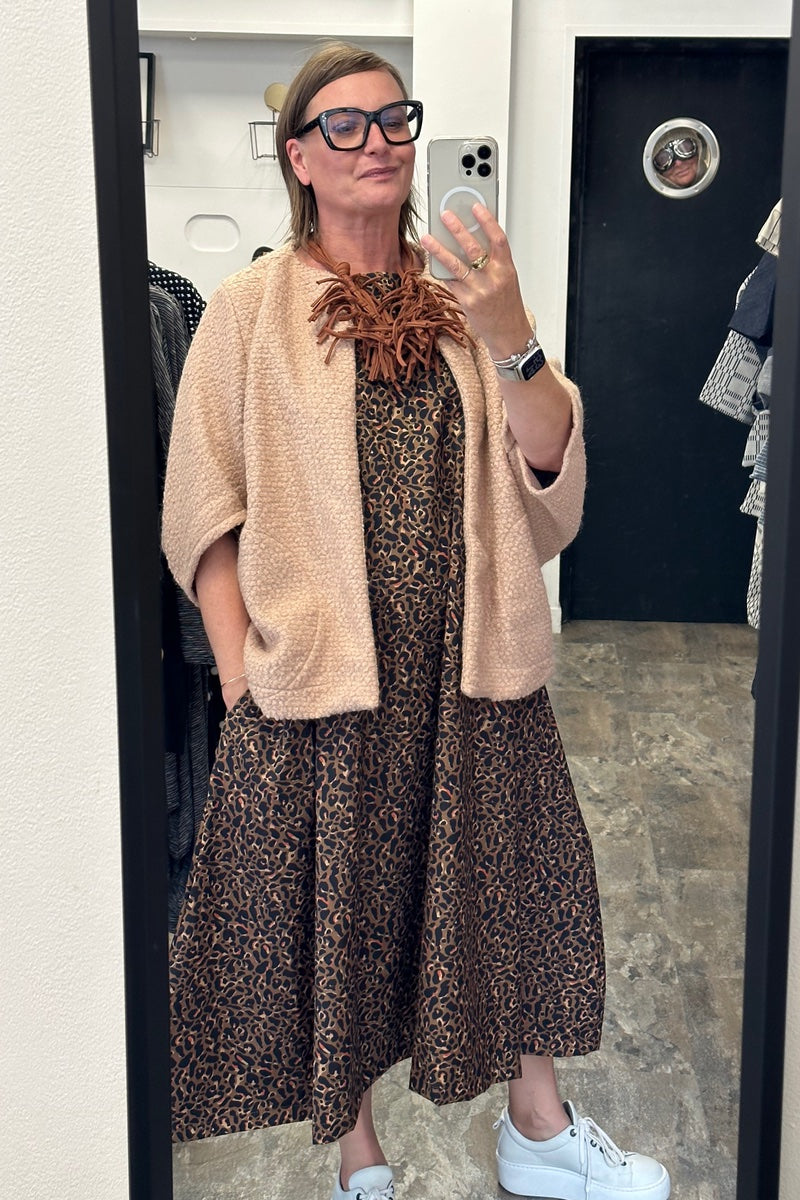 Zana -Cotton Brown Leopard Long Dress
