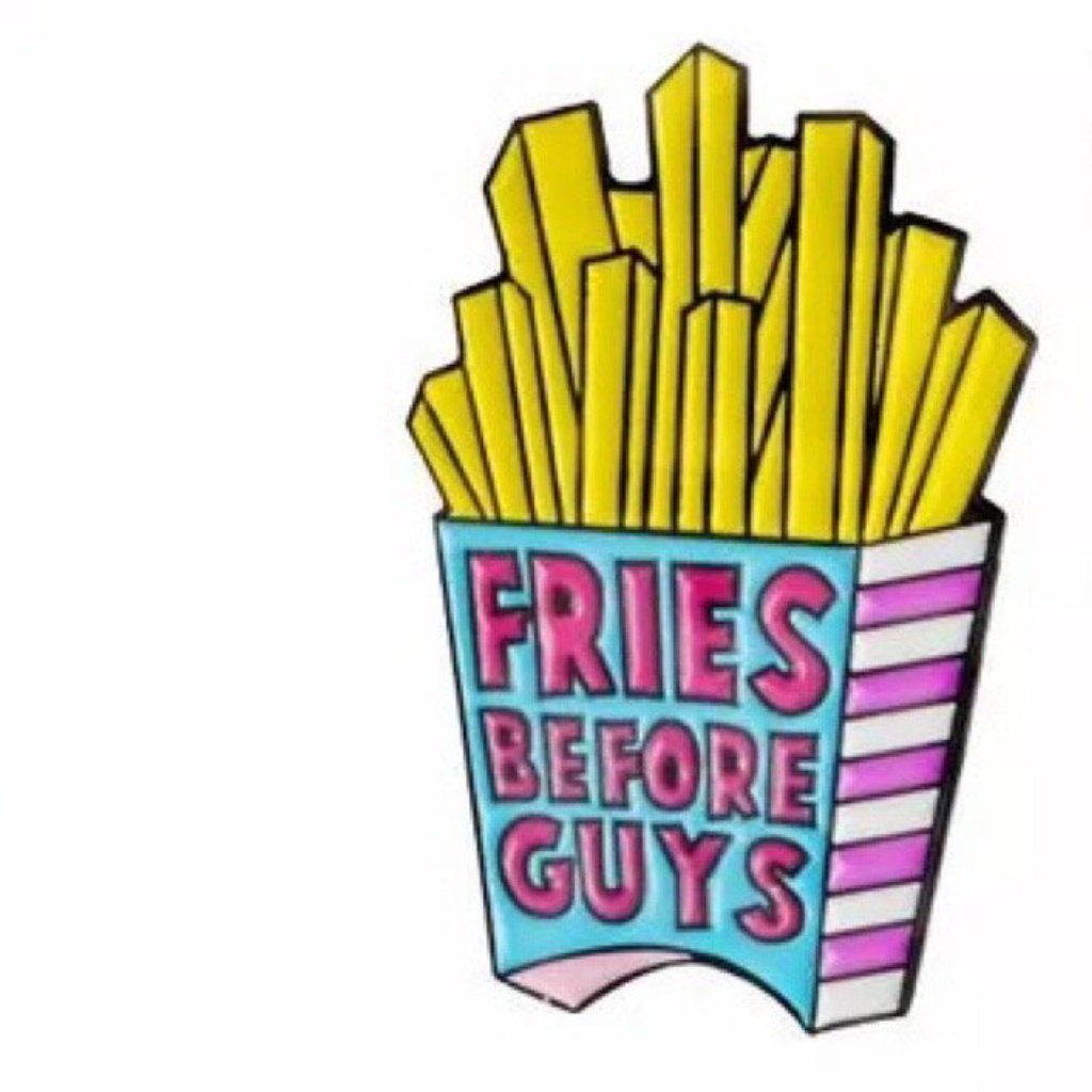 fries before guys blue pink and yellow pin badge adult stocking fillers Rew Clothing