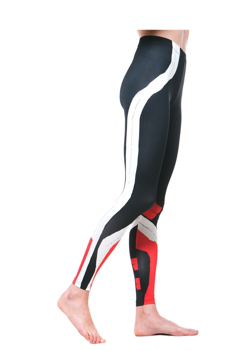 Leggings - Striking Tri Colour Red - Black - Light Aqua