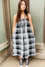 Jumpsuit - Duck Egg Blue Checked Loose Fit All In One