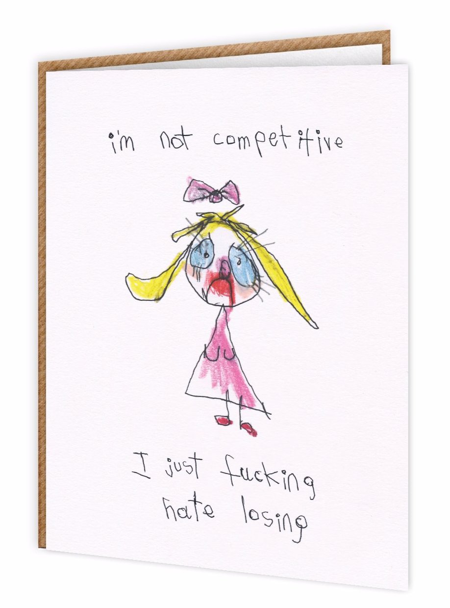 illustrated hate losing funny card
