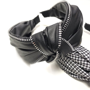Kate - Black Faux Leather Zip Headband