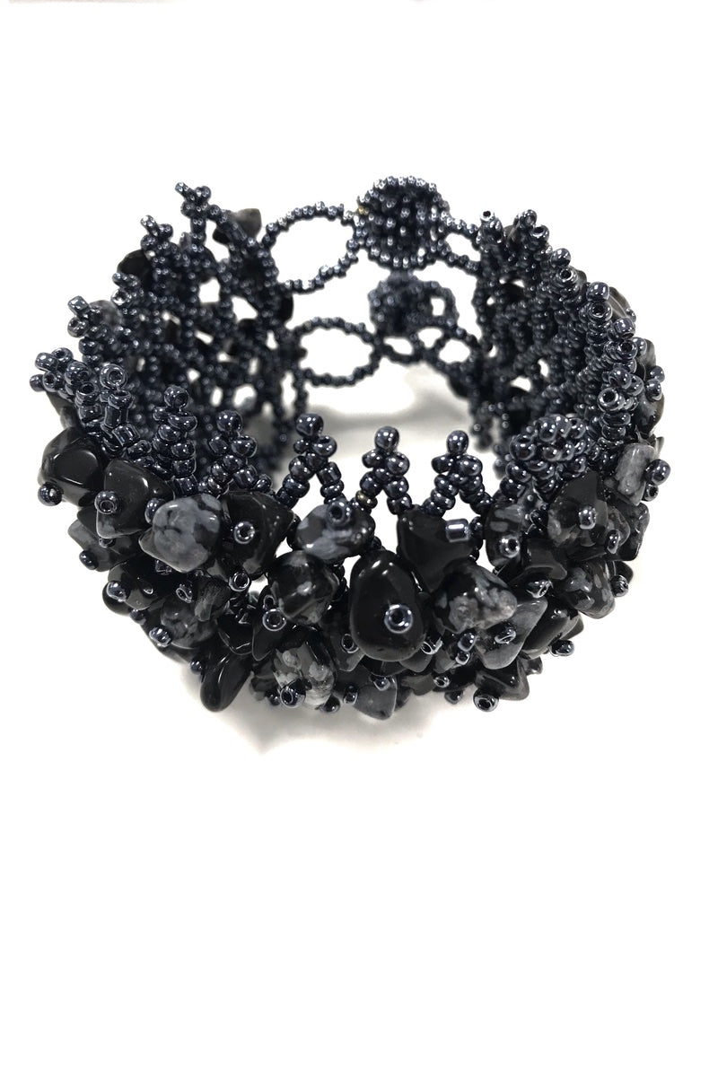 Midnight Beaded Cuff Bracelet
