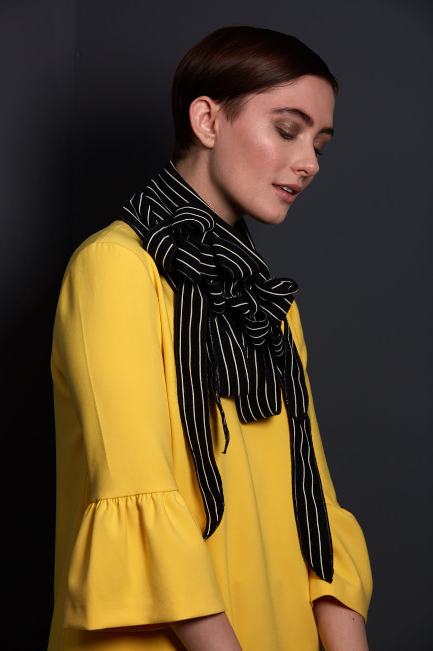 bright yellow tunic and rew scarf