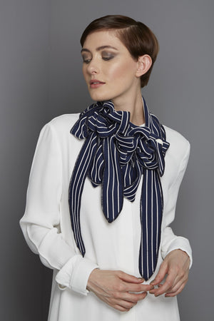 Navy and white stripe unusual scarf