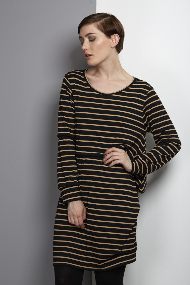 Rach Dress - Frisian Pleated Tunic CREAM + NAVY