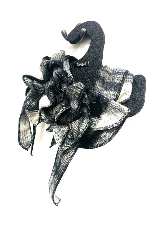 Soft Grey Wool Checked Scarf Collar