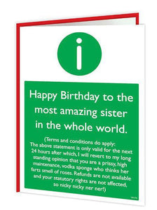 Most Amazing Sister Birthday Card