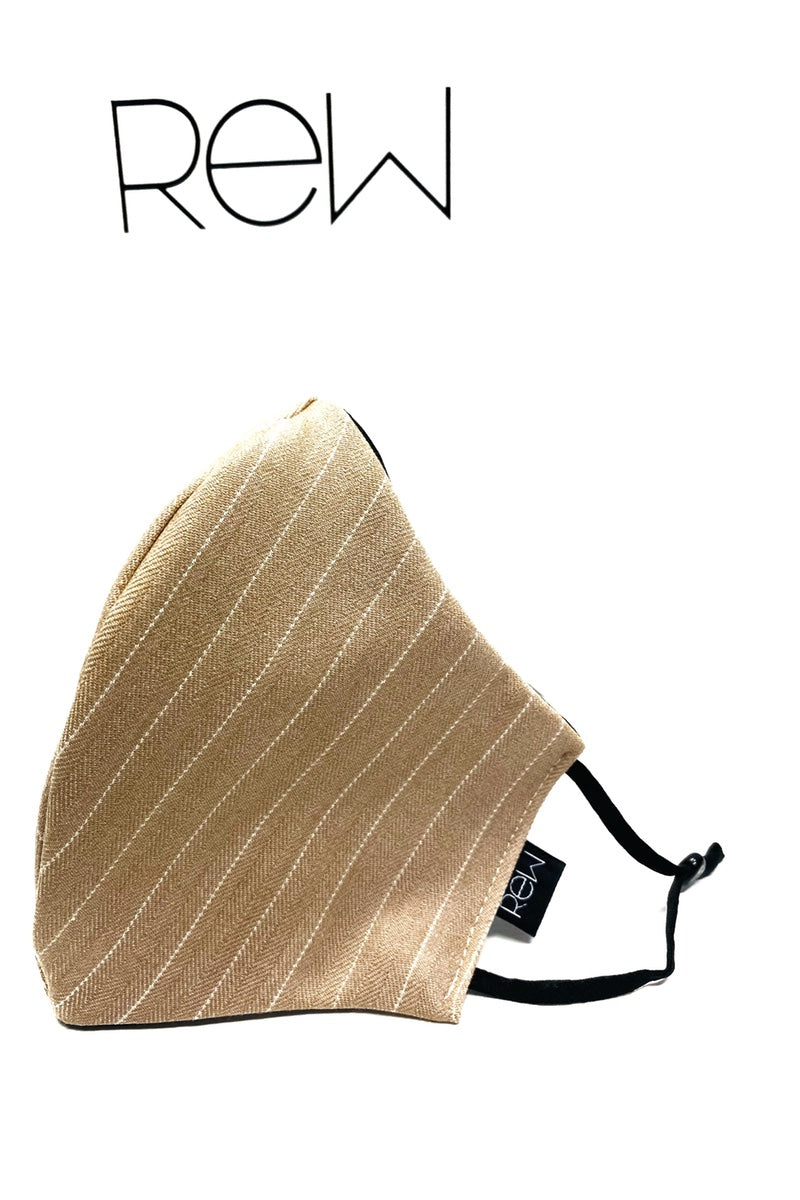 beige pinstripe face mask